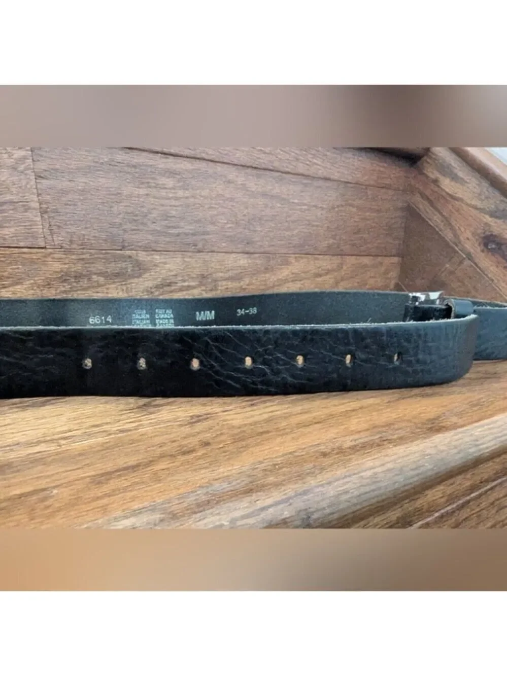 Vintage Italian Leather Belt Black Leather Size 34-38 Made In Canada